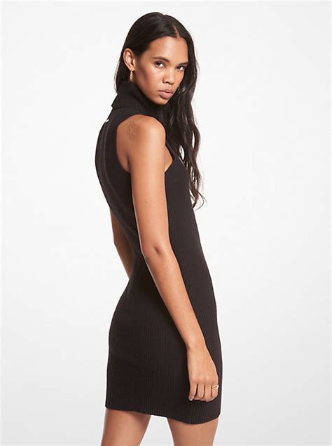 michael kors 281|Ribbed Wool and Cashmere Blend Sleeveless Turtleneck Dress.